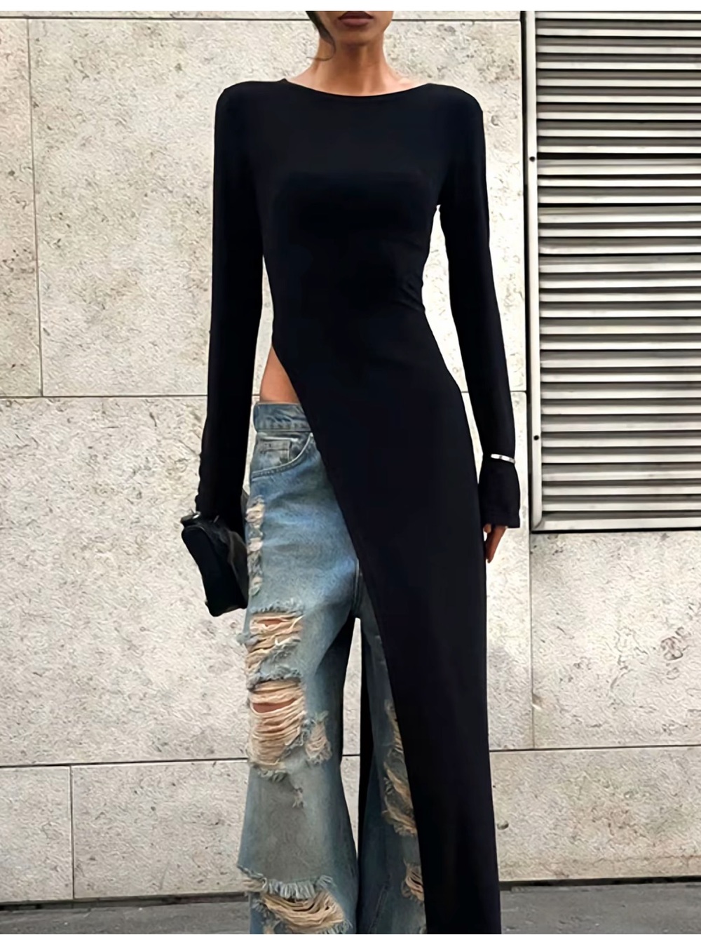 Black Asymmetric Cutout Maxi Dress
